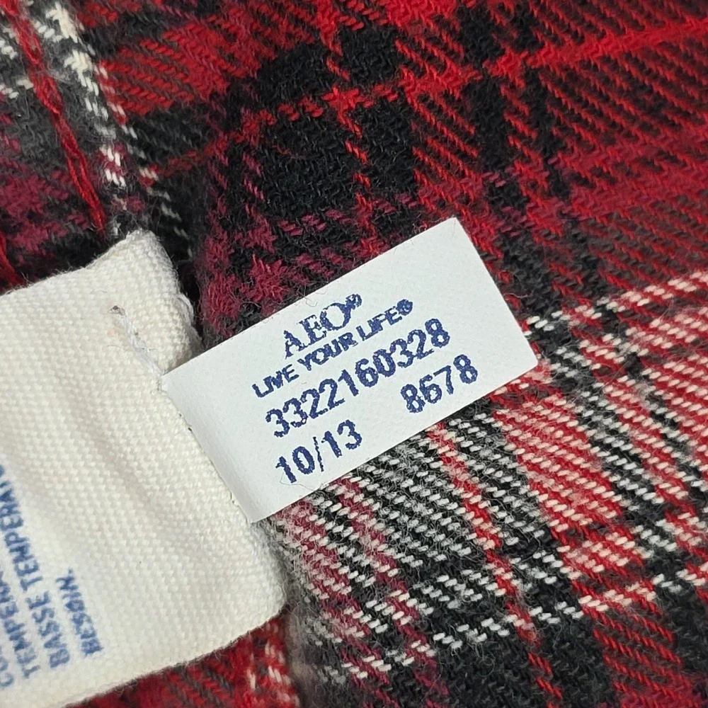 American Eagle Prep Fit Plaid Button Down Shirt Mens XL Red Flannel Cotton